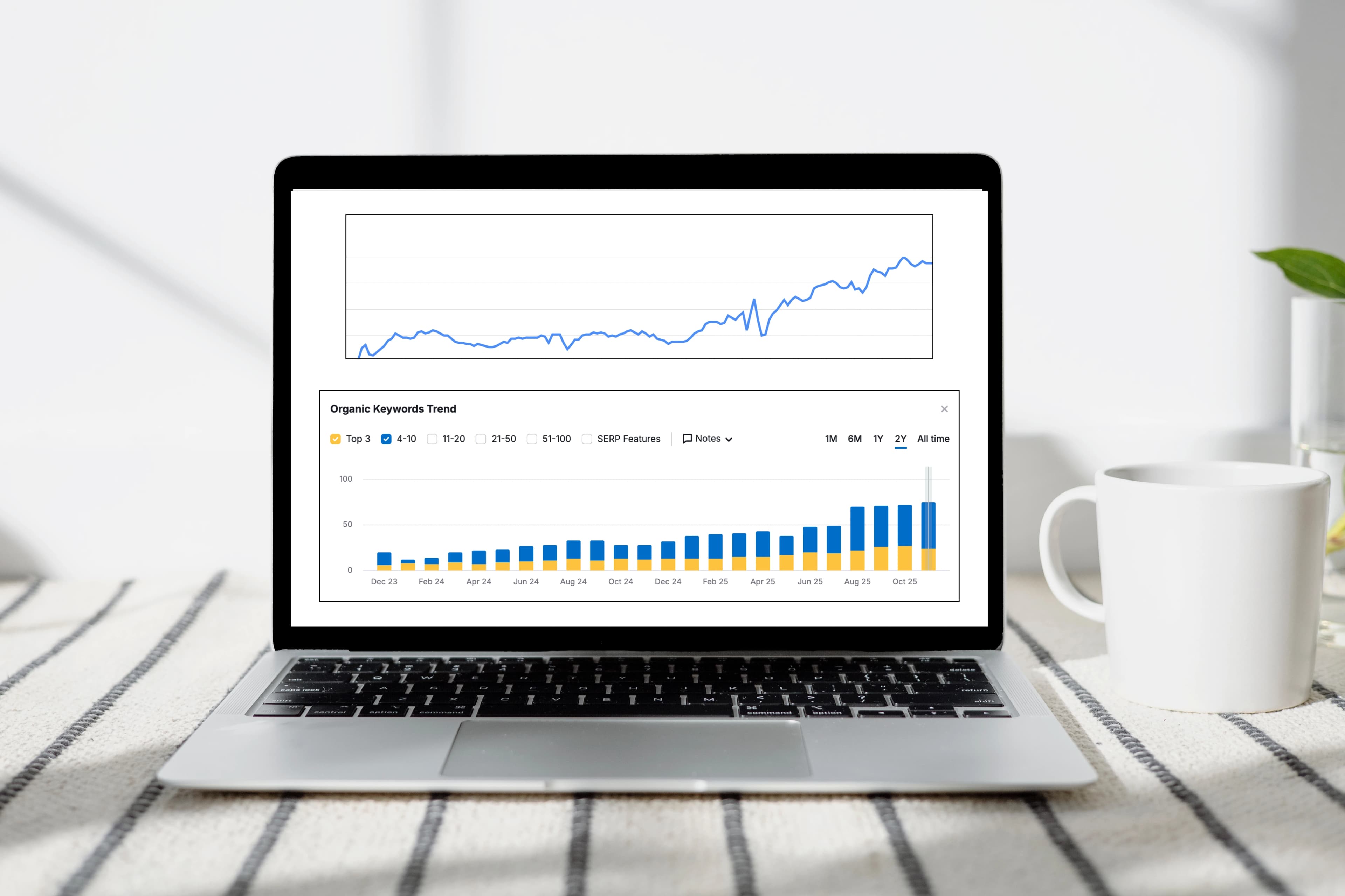 Digital marketing charts showing SEO growth